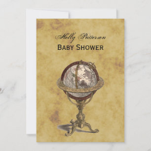 Antique Globe, Distressed BG V Baby Shower Invitation