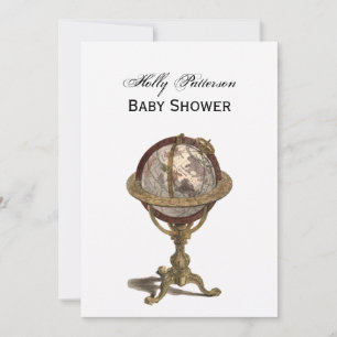 Antique Globe, White BG V Baby Shower Invitation