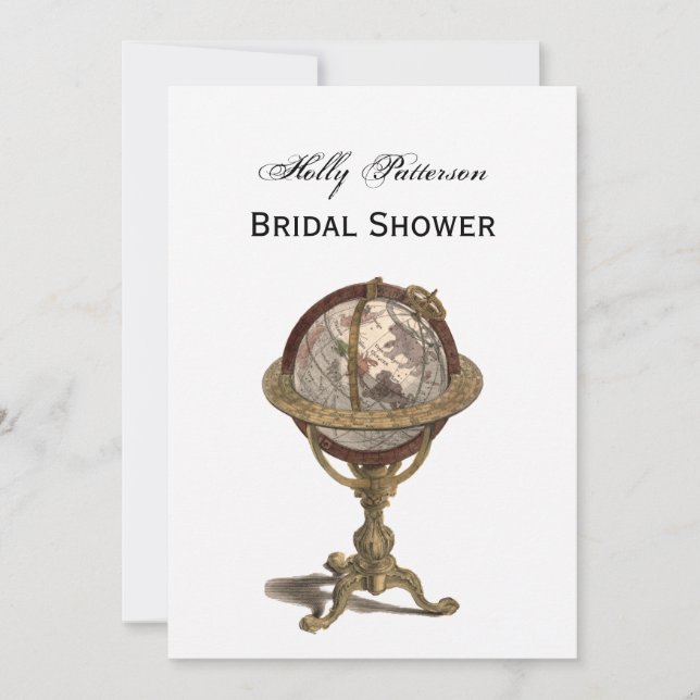 Antique Globe White BG V Bridal Shower Invitation (Front)