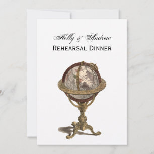 Antique Globe, White BG V Rehearsal Din Invitation