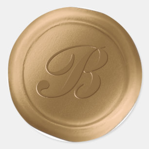 Antique Gold 1 Letter Monogram Faux Wax Stamp Classic Round Sticker