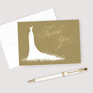Antique Gold Bridal Shower   Elegant Gown Thank You Card