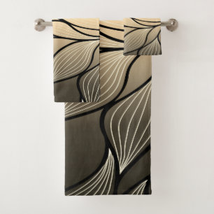 Antique Gold Creative Leave Pattern Bath Towel Set