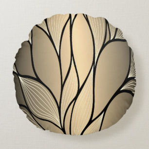 Antique Gold Creative Leave Pattern Round Cushion