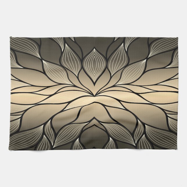 Antique Gold Creative Leave Pattern  Tea Towel (Horizontal)