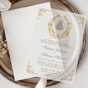 Antique Gold Crest Muslim Wedding Vellum Invitations