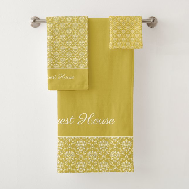 Antique Gold Damask Pattern Bath Towel Set (Insitu)