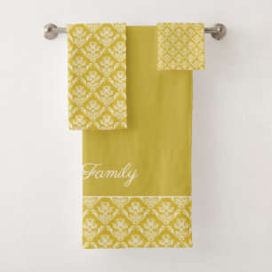 Antique Gold Damask Pattern Bath Towel Set