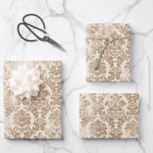 Antique Gold Damask Pattern Wrapping Paper Sheet