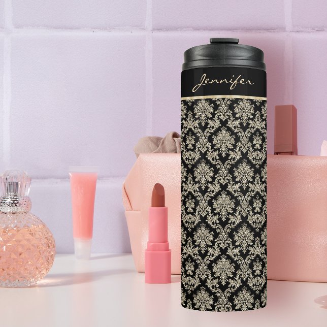 Antique Gold Damask Personalised Thermal Tumbler (Creator Uploaded)
