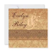 Antique Gold Damask Wedding Invitation E401