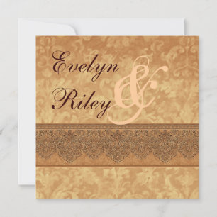 Antique Gold Damask Wedding Invitation E401