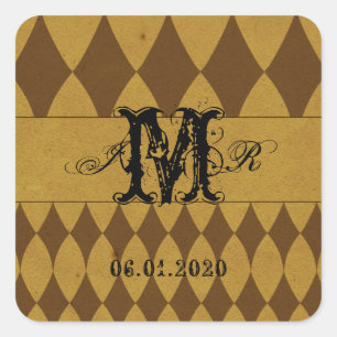 Antique Gold Diamond Harlequin Monogram Sticker