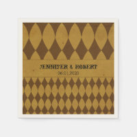 Antique Gold Diamond Harlequin Wedding Napkin