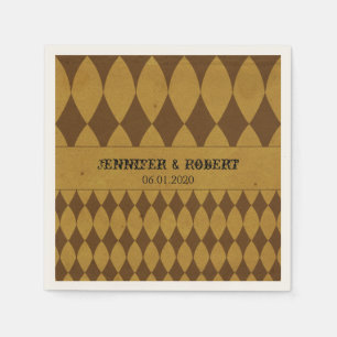 Antique Gold Diamond Harlequin Wedding Napkin