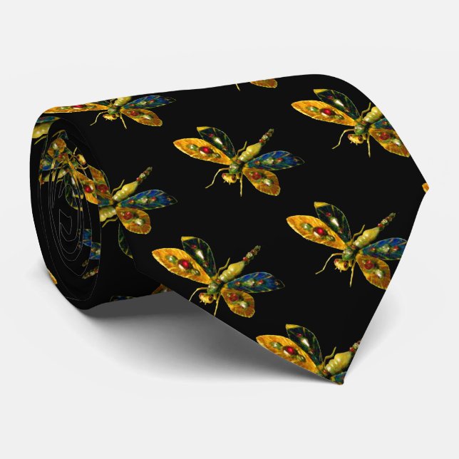 ANTIQUE GOLD DRAGONFLY JEWEL WITH GEMSTONES TIE (Rolled)