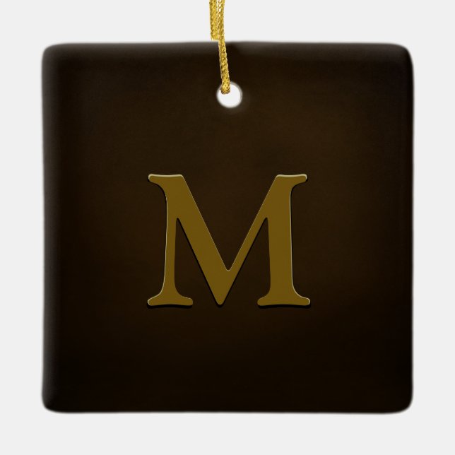 Antique Gold Embossed Monogram Personalised Ceramic Ornament (Front)