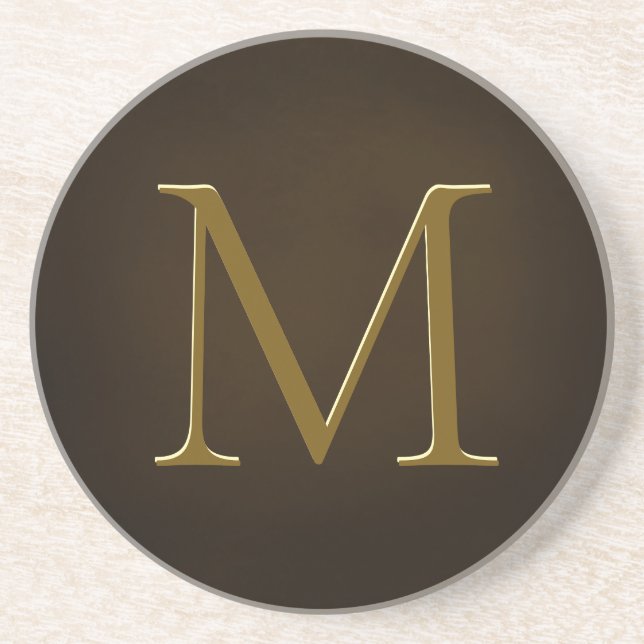 Antique Gold Embossed Monogram Personalised Round Coaster (Front)