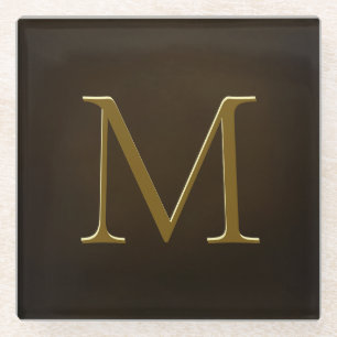 Antique Gold Embossed Monogram Personalised Square Glass Coaster