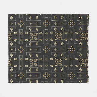 Antique Gold Eye Motif on Black Fleece Blanket