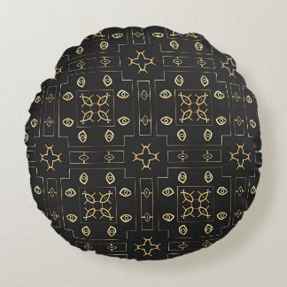 Antique Gold Eye Motif on Black Round Cushion