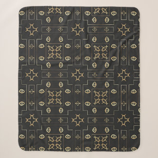Antique Gold Eye Motif on Black Sherpa Blanket