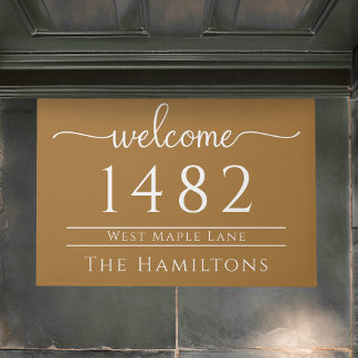 Antique gold family name personalised address  doormat