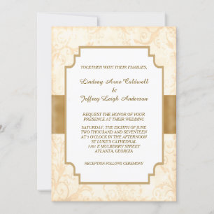 Antique Gold Floral Border Wedding Invitation