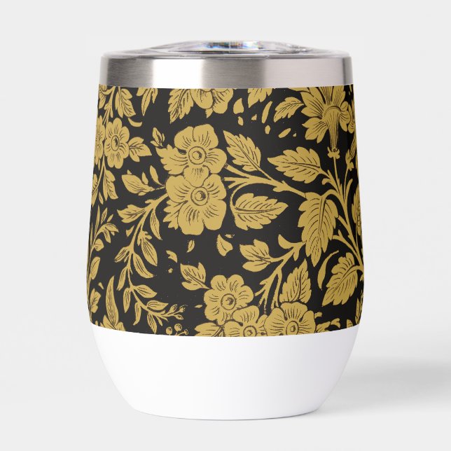 Antique Gold Floral Indian Lac-work Black Pattern (Front)