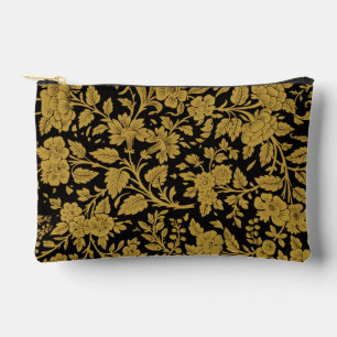 Antique Gold Floral Indian Lac-work Black Pattern Accessory Pouch