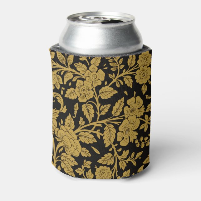 Antique Gold Floral Indian Lac-work Black Pattern Can Cooler (Can Back)