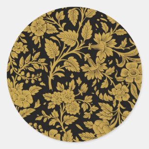 Antique Gold Floral Indian Lac-work Black Pattern Classic Round Sticker