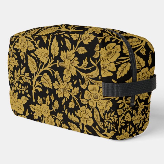 Antique Gold Floral Indian Lac-work Black Pattern Dopp Kit (Left Corner)