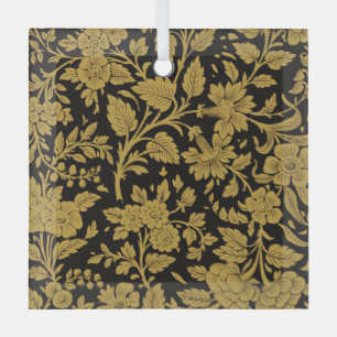 Antique Gold Floral Indian Lac-work Black Pattern Glass Tree Decoration