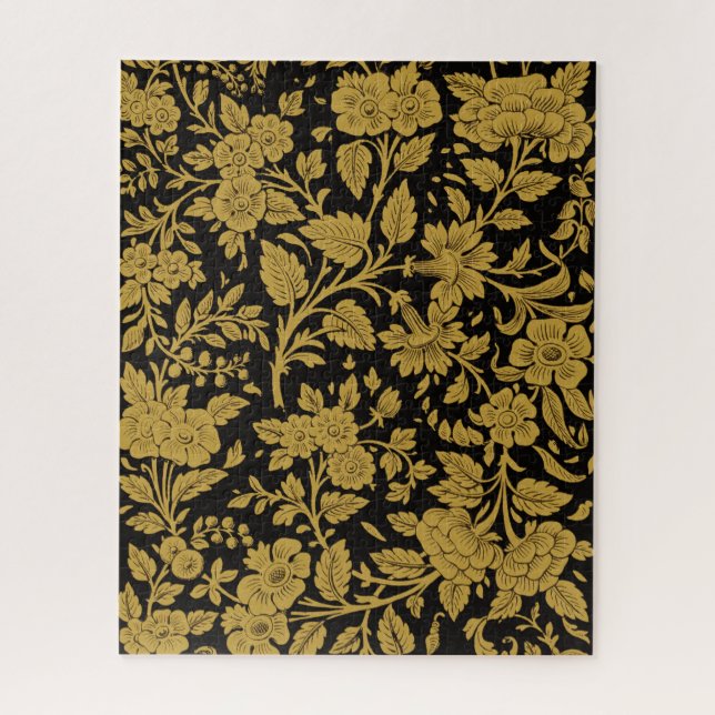 Antique Gold Floral Indian Lac-work Black Pattern Jigsaw Puzzle (Vertical)
