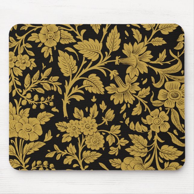 Antique Gold Floral Indian Lac-work Black Pattern Mouse Pad (Front)