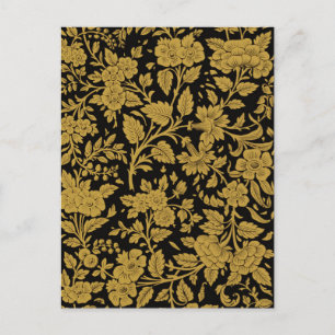 Antique Gold Floral Indian Lac-work Black Pattern Postcard