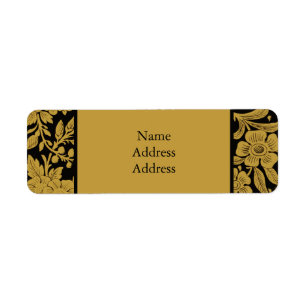 Antique Gold Floral Indian Lac-work Black Pattern Return Address Label