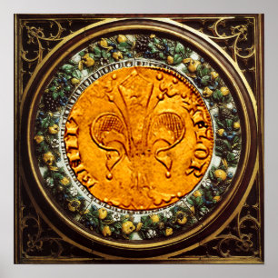 ANTIQUE GOLD FLORENTINE FORINT AND FLORAL CROWN POSTER