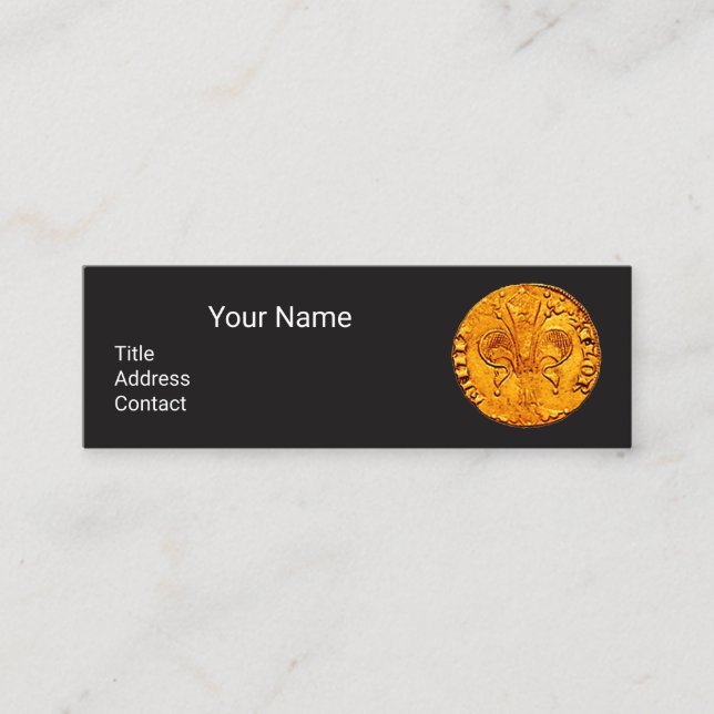 ANTIQUE GOLD FLORENTINE FORINT Black Paper Mini Business Card (Front)