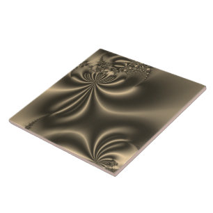 Antique Gold Flowing Fractal Ceramic Tile