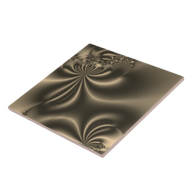 Antique Gold Flowing Fractal Ceramic Tile (Side)