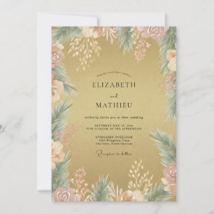 Antique Gold Foliage Eucalyptus Wedding Invitation