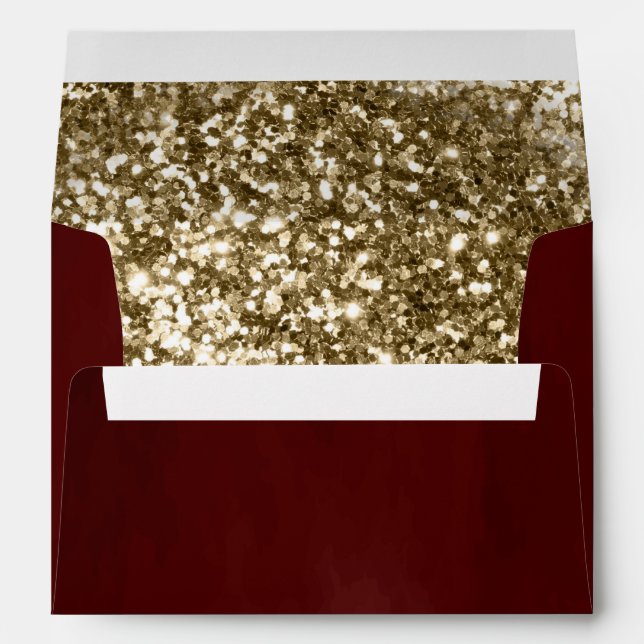 Antique Gold Glitter Burgundy Red Envelope (Back (Bottom))