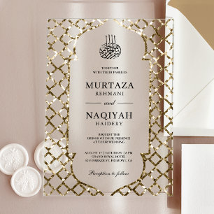 Antique Gold Glitter Frame Muslim Wedding Acrylic Invitations
