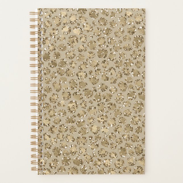 Antique Gold Glitter Leopard Print       Planner (Front)