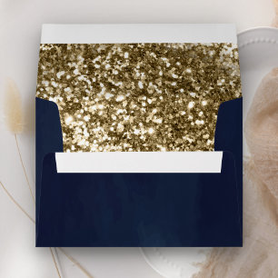 Antique Gold Glitter Navy Blue Envelope