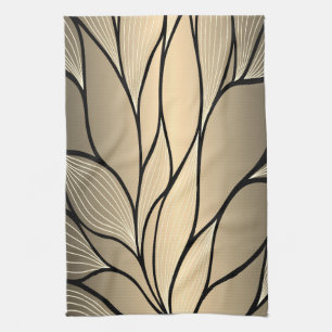 Antique Gold Leave Pattern Tea Towel