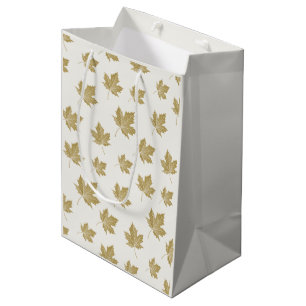Antique Gold Maple Leaf Pattern Medium Gift Bag