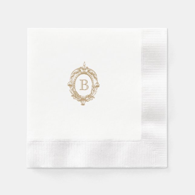 Antique Gold Monogram Crest Wedding Napkin (Front)